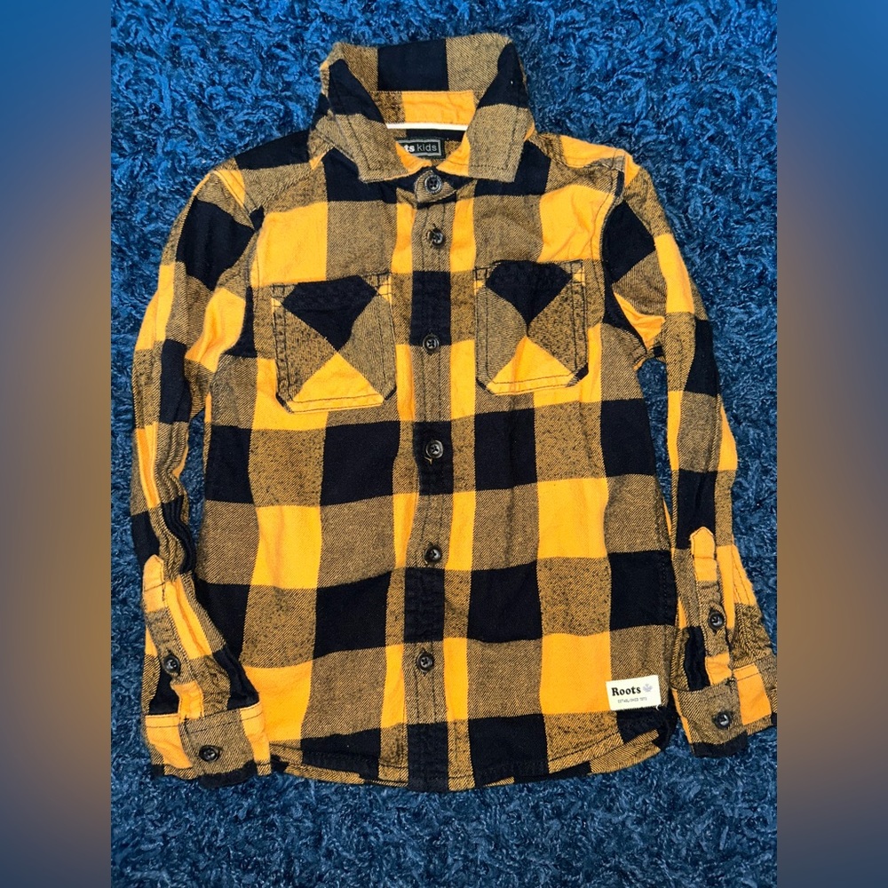 ▪️SOLD▪️Roots Toddler Boys Button Up Buffalo Black & Yellow/Gold Plaid Shirt